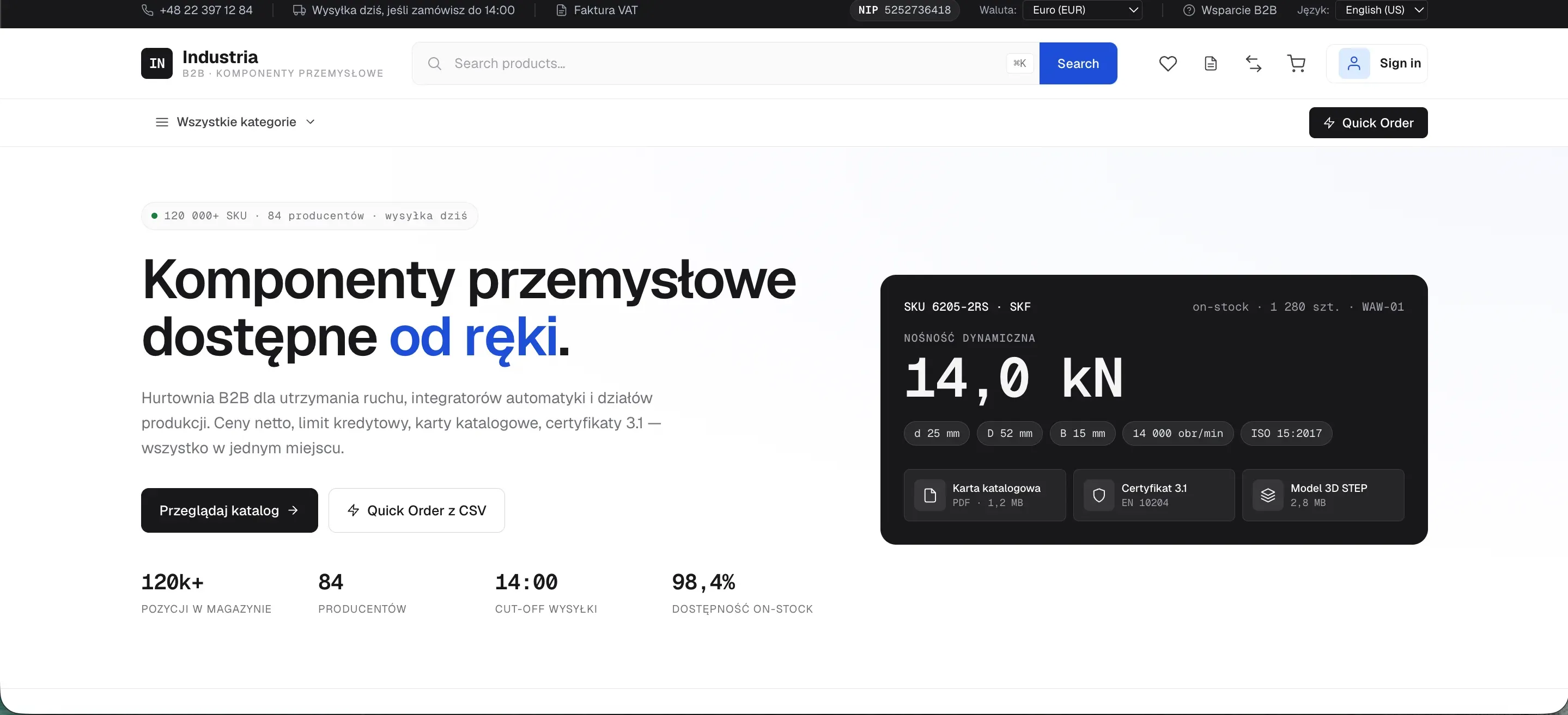 B2B storefront home page