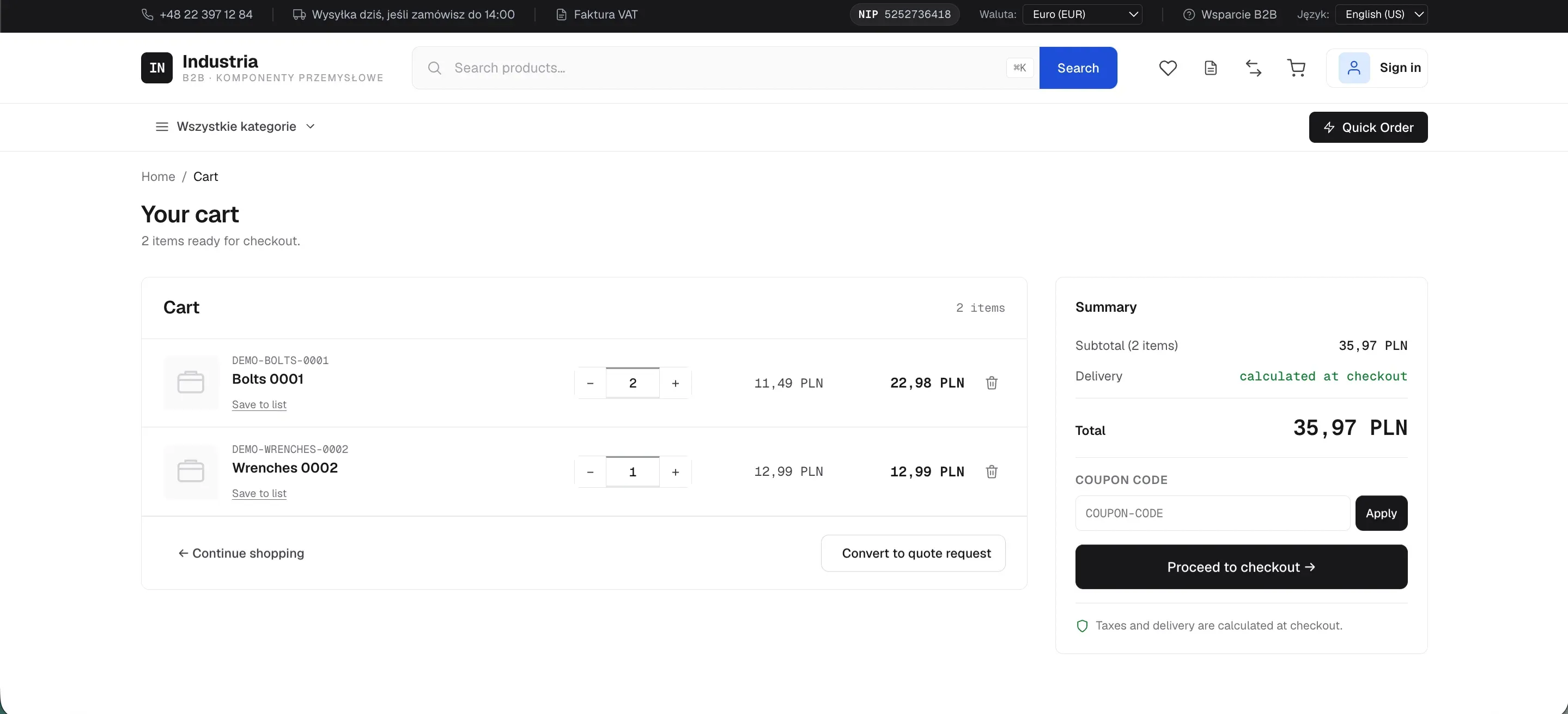 Cart and quote request